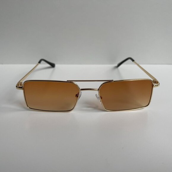 vintage y2k 90s 2000s unique slim gold trim square sunglasses - Picture 5 of 7